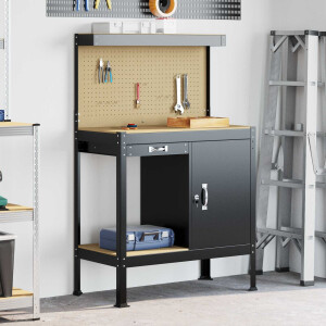 vidaXL Werkbank met lade Zwart 90 x 49 x 141 cm Bewerkt hout en metaal