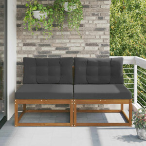 vidaXL Buiten Midden Sofa met kussen 2 Stuk Naturel