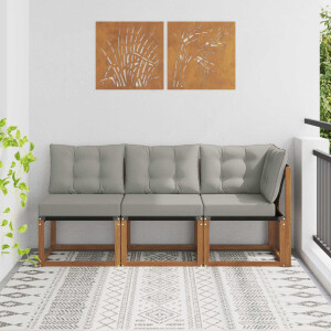 vidaXL Outdoor Midden- en Hoeksalon met kussen 3 Stuk Naturel