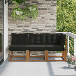 vidaXL Outdoor Midden- en Hoeksalon met kussen 3 Stuk Naturel