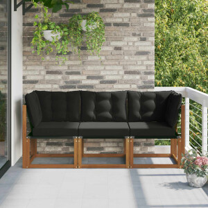 vidaXL Outdoor Midden- en Hoeksalon met kussen 3 Stuk Naturel