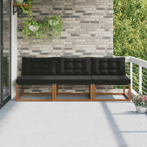 vidaXL 3 Stuk Buiten Midden Sofa Massief Acaciahout en Textilene