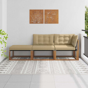 vidaXL Tuin Sectiesofa Eenheden met kussen 3 Stuk Naturel