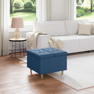 vidaXL Opslagottoman met kussen Blauw 60 x 60 x 45 cm Stof