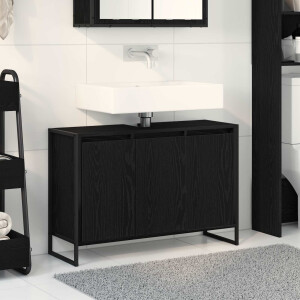 vidaXL Badkamer Kast Zwart Eiken 90 x 30 x 60 cm Bewerkt hout