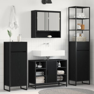 vidaXL Badkamer Kast Zwart Eiken 40 x 30 x 180 cm Bewerkt hout