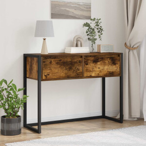 vidaXL Bijzettafel met lade Rook Eik 100 x 36 x 75 cm Bewerkt hout