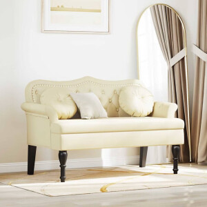 vidaXL Chesterfield Bank met kussen Crème 120,5 x 65 x 75 cm Nep Leer