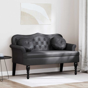vidaXL Chesterfield Bank met kussen Zwart 120,5 x 65 x 75 cm Nep Leer