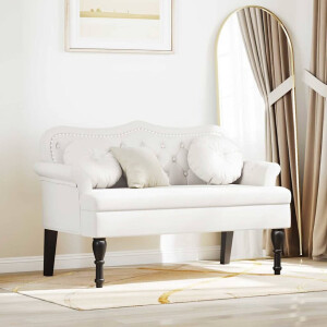 vidaXL Chesterfield Bank met kussen Wit 120,5 x 65 x 75 cm Nep Leer