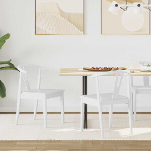 vidaXL Eetkamerstoel 2 pcs Wit en Wit Massief Rubberhout