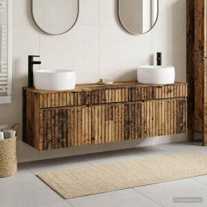 vidaXL Badkamerkastenset 3 st Oud hout 49 x 44,5 x 66 cm Bewerkt hout