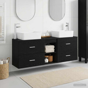 vidaXL Badkamerkastenset 3 st Zwart 53 x 34,5 x 63 cm Bewerkt hout