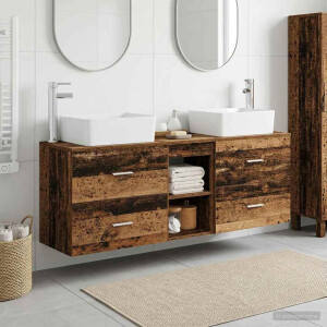 vidaXL Badkamerkastenset 3 st Oud hout 53 x 34,5 x 63 cm Bewerkt hout