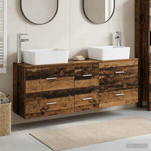 vidaXL Badkamerkastenset 3 st Oud hout 53 x 34,5 x 63 cm Bewerkt hout