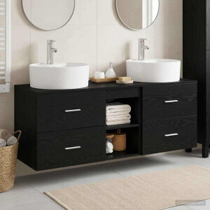 vidaXL Badkamerkastenset 3 st Zwart 49,5 x 44,5 x 65 cm Bewerkt hout