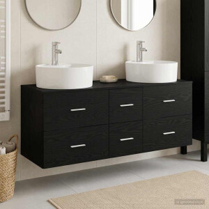 vidaXL Badkamermeubelset 3 st Zwart 49,5 x 44,5 x 65 cm Bewerkt hout