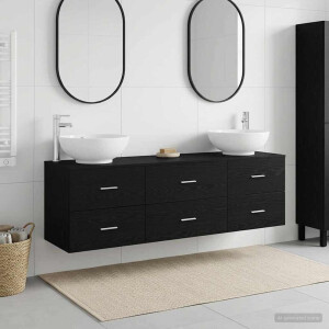 vidaXL Badkamermeubelset 3 st Zwart 49,5 x 44,5 x 65 cm Bewerkt hout