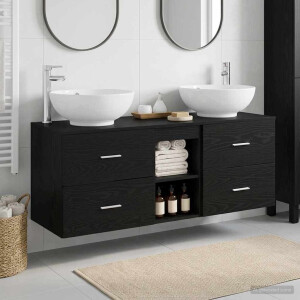 vidaXL Badkamermeubelset 3 st Zwart 49,5 x 44,5 x 65 cm Bewerkt hout