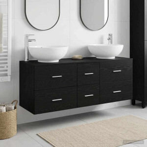 vidaXL Badkamermeubelset 3 st Zwart 49,5 x 44,5 x 65 cm Bewerkt hout