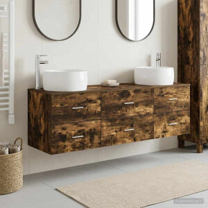vidaXL Badkamermeubelset 3 st Gerookt eiken 49,5 x 44,5 x 66 cm