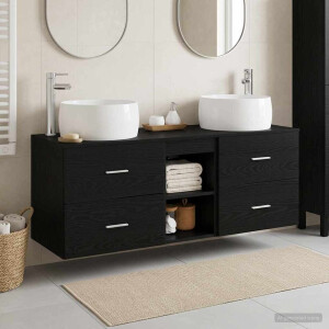 vidaXL Badkamermeubelset 3 st Zwart 49,5 x 44,5 x 66 cm Bewerkt hout