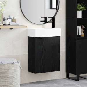 vidaXL Badkamermeubel met kraan Zwart eiken 45,5 x 22,5 x 84 cm