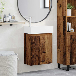 vidaXL Badkamermeubel met kraan Oud hout 45,5 x 25,5 x 84 cm