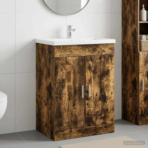 vidaXL Badkamer Onder Wasbak Kast Gerookt eiken 56 x 37,5 x 81 cm