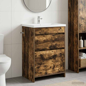 vidaXL Badkamer Onder Wasbak Kast Gerookt eiken 56 x 37,5 x 81 cm
