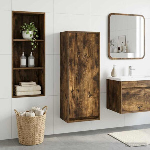 vidaXL Wandgemonteerde wastafelmeubel Gerookt eiken 35 x 20 x 81 cm