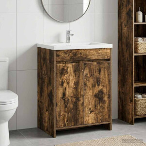 vidaXL Badkamer Onder Wasbak Kast Gerookt eiken 56 x 37,5 x 81 cm