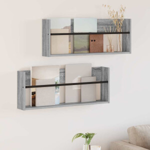 vidaXL Tijdschrift Rek 2 pcs Grijs Sonoma 80 x 12 x 30 cm Bewerkt hout