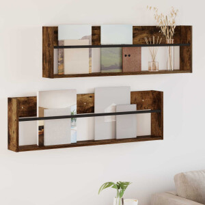 vidaXL Tijdschrift Rek met plank 2 pcs Gerookt eiken 100 x 12 x 30 cm