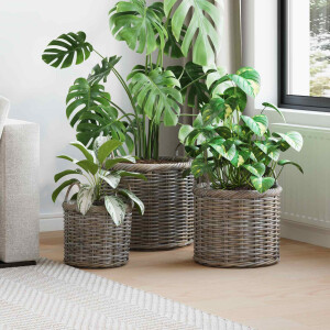 vidaXL Plantenmand met opslag 3 st Kubu grijs Kubu Rattan