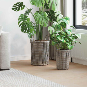 vidaXL Plantmand met opslag 2 pcs Grijs Kubu Rattan