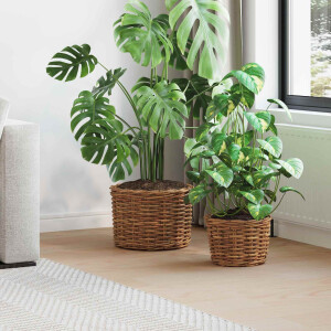 vidaXL Bloempot Mand met opslag 2 pcs Bruin Kubu Rattan