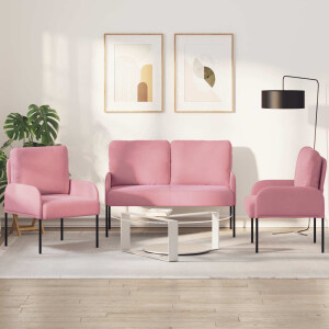 vidaXL Sofa-Sets met kussen 3 pcs Roze 115 x 56 x 80 cm Multiplex