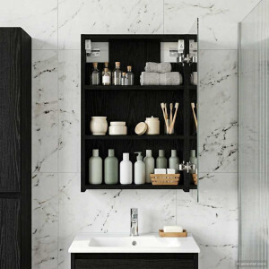 vidaXL Badkamer spiegelkast met plank Zwart Eiken 40 x 10,5 x 60,5 cm