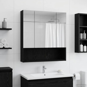 vidaXL Badkamer spiegelkast Zwart Eiken 60 x 14.5 x 70 cm Bewerkt hout