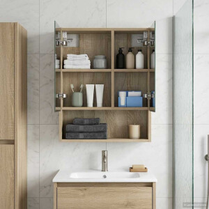 vidaXL Badkamer spiegelkast met plank Sonoma Eiken 50 x 14,5 x 70 cm