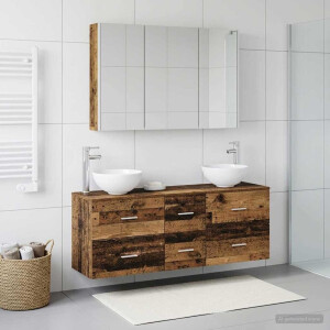 vidaXL Badkamermeubelset 4 st Oud hout Bewerkt hout en glas