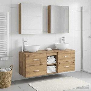 vidaXL Badkamermeubelset 5 st Artisanaal eiken Bewerkt hout en glas
