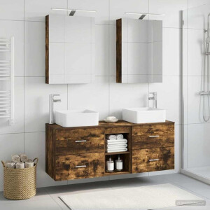 vidaXL Badkamermeubelset 5 st Gerookt eiken Bewerkt hout en glas