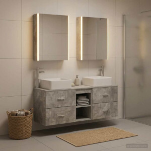 vidaXL Badkamermeubelset 5 st Betongrijs Bewerkt hout en glas
