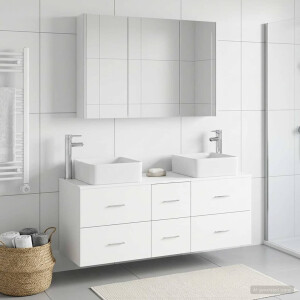 vidaXL Badkamermeubelset 4 st Wit Bewerkt hout en glas