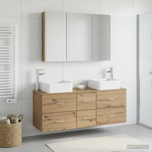 vidaXL Badkamermeubelset 4 st Artisanaal eiken Bewerkt hout en glas
