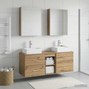 vidaXL Badkamermeubelset 5 st Artisanaal eiken Bewerkt hout en glas