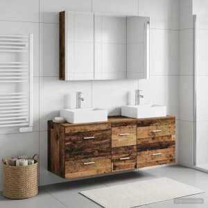 vidaXL Badkamermeubelset 4 st Oud hout Bewerkt hout en glas