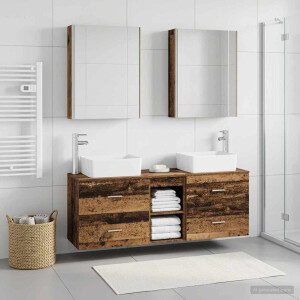 vidaXL Badkamermeubelset 5 st Oud hout Bewerkt hout en glas